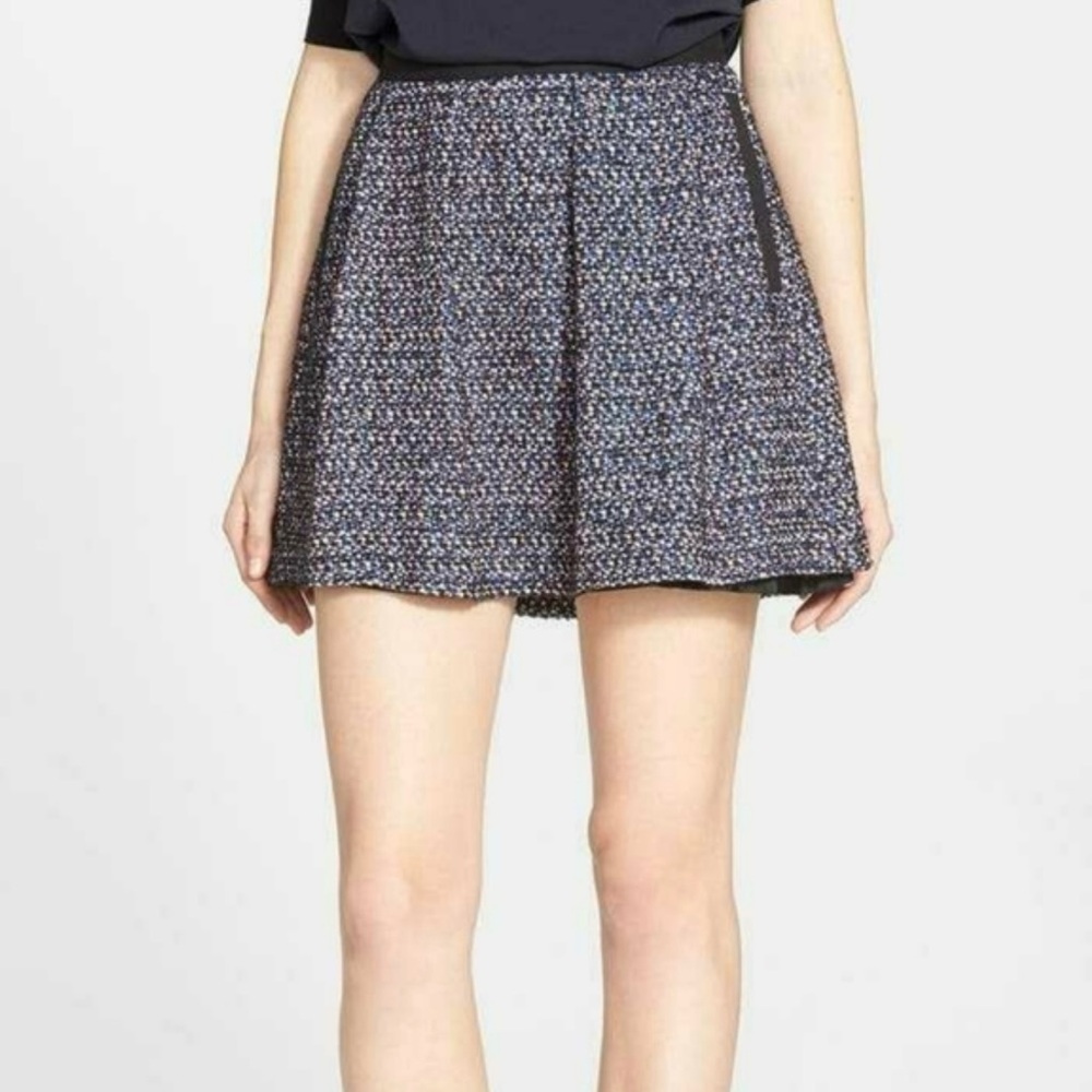 French Connection Multi-Color Tweed w/ Black Contrast A-Line Mini‎ Skirt Size 6